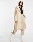 Miss Selfridge Tie Waist Wrap Midi Coat In Light Camel-brown