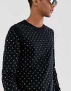 Asos Design Festival Skinny Longline Long Sleeve T-shirt With Stretch And Embellished Gems In Black - Black