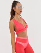 Asos Design Neon Coral Jersey Mesh Beach Tie Back Crop Top Two-piece - Pink