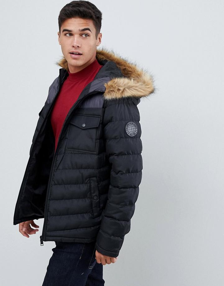 Burton Menswear Puffer In Color Block - Black