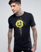 Pretty Green T-shirt Smiley Spray Print Slim Fit In Black - Black