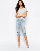 A-gold-e Dakota Ripped Boyfriend Shorts - Blue