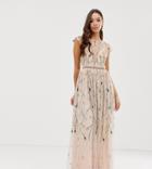 Asos Design Pretty Embroidered Floral And Sequin Mesh Maxi Dress - Multi