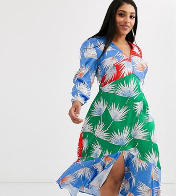 Liquorish Plus Satin Midi Dress In Mixed Floral Print-multi