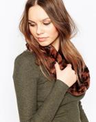 Pia Rossini Faux Fur Infinity Scarf In Dog Tooth Pattern - Brown