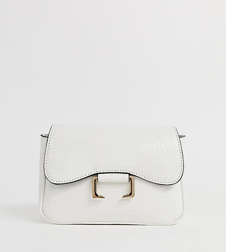 Asos Design Curved Mini 90s Shoulder Bag In Croc - White