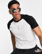 Asos Design T-shirt With Contrast Raglan Sleeves In White And Black-multi