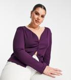 Asos Design Curve 90s Shrunken Ribbed Cardigan With Button Front In Royal Purple