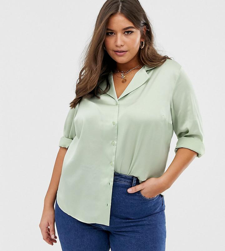 Asos Design Curve Relaxed Satin Long Sleeve Shirt