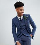 Asos Tall Wedding Super Skinny Suit Jacket In Petrol Blue Herringbone - Blue