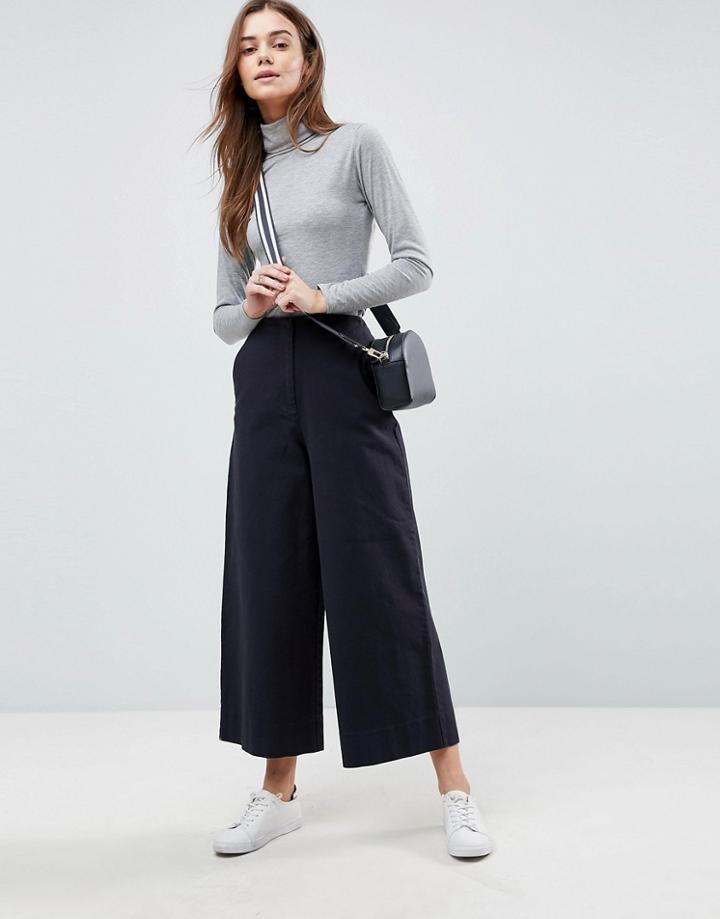 Asos Wide Leg Canvas Pants In Navy - Blue