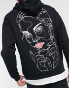 Asos Design Oversized Hoodie With Line Drawing Back Print In Black