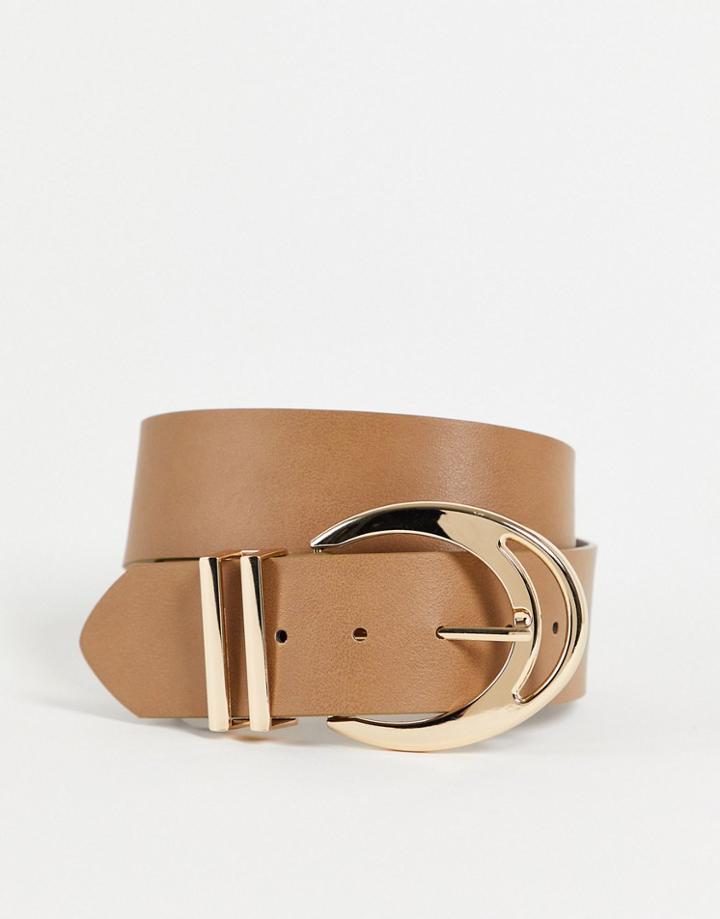 Glamorous Belt Wiith Minimal Gold Hardware In Tan-brown