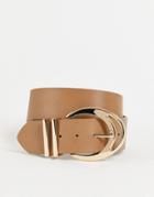 Glamorous Belt Wiith Minimal Gold Hardware In Tan-brown