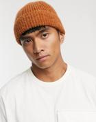 Asos White Mini Fisherman Beanie In Alpaca Yarn In Rust-beige