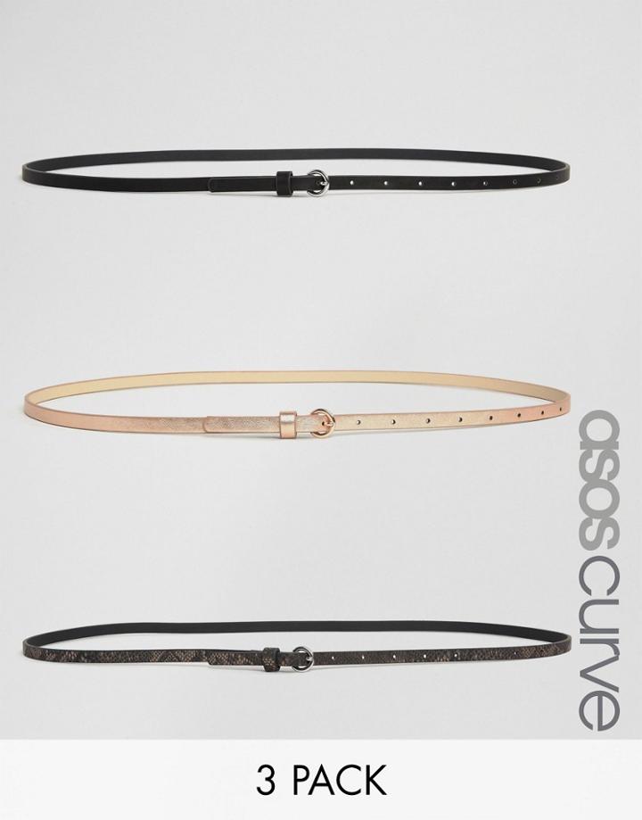 Asos Curve 3 Pack Metallic And Snake Waist And Hip Belts - Multi
