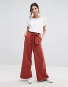 Native Youth Wide Leg Pants With Tie Detail - Red