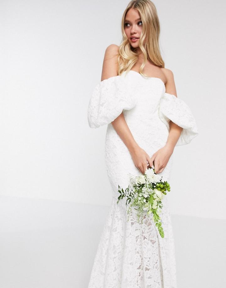 Asos Edition Chelsea Off Shoulder Lace Wedding Dress-white