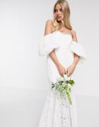 Asos Edition Chelsea Off Shoulder Lace Wedding Dress-white