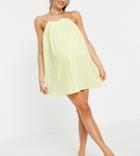 Asos Design Maternity Seersucker Bow Back Mini Beach Dress In Yellow