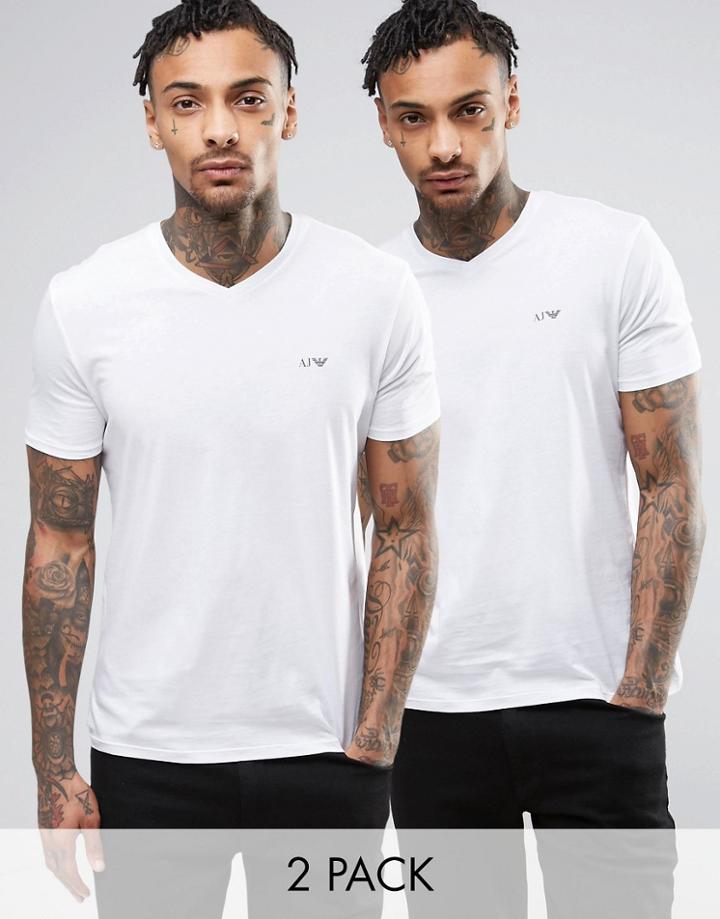 Armani Jeans 2 Pack T-shirt V-neck Regular Fit White/white - White