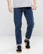 Asos Selvage Stretch Slim Jeans In Dark Blue - Blue