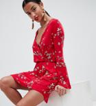 Boohoo Petite Floral Wrap Dress - Red