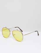 Asos Flip Top Aviator Clear Lens Glasses With Yellow Lens - Silver