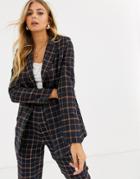 Heartbreak Longline Boyfriend Blazer In Navy And Orange Check