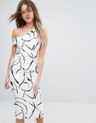 Lavish Alice Monochrome Abstract Print Asymmetric Midi Dress - Multi