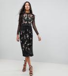 Frock And Frill Tall Floral Premium Embroidered Metallic Tulle Skater Dress - Black