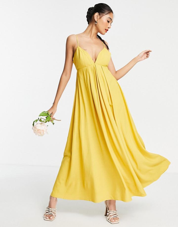 Asos Edition Cami Midi Dress With Full Skirt In Yellow