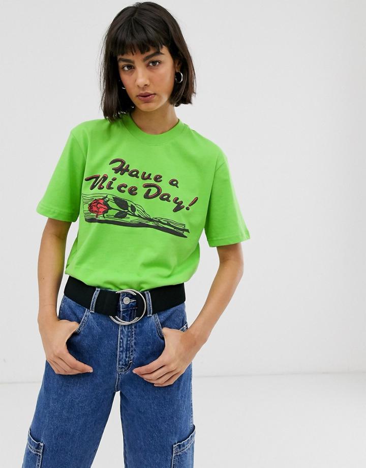 Chinatown Market Boyfriend T-shirt With Have A Nice Day Rose Graphic