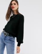 Asos Design Fluffy Sweater With Balloon Sleeve-black
