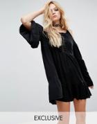 Milk It Vintage Cold Shoulder Dress With Ladder Trim - Black