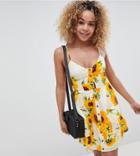 Sisters Of The Tribe Petite Mini Cami Skater Dress In Sunflower Print - Yellow