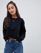 Asos Design Crop Boxy T-shirt With Long Sleeves In Black - Black