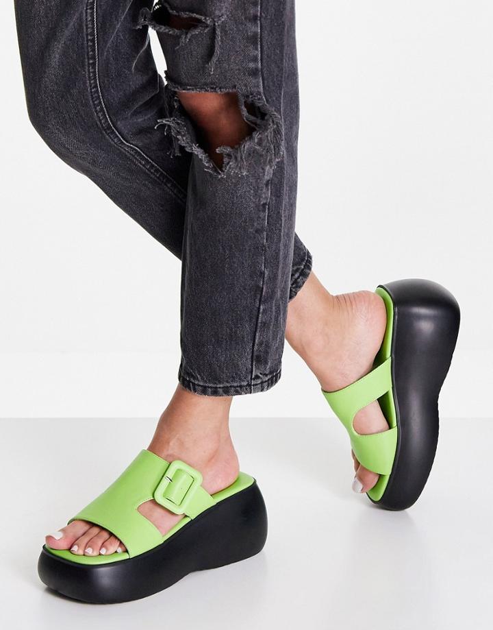 Topshop Palma Chunky Buckle Flatfrom Mule In Green