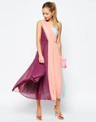 Asos Salon Premium Color Block One Shoulder Midi Dress - Multi
