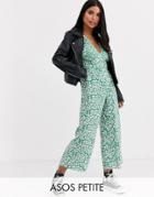 Asos Design Petite Button Front Jumpsuit In Mixed Green Floral Print - Multi