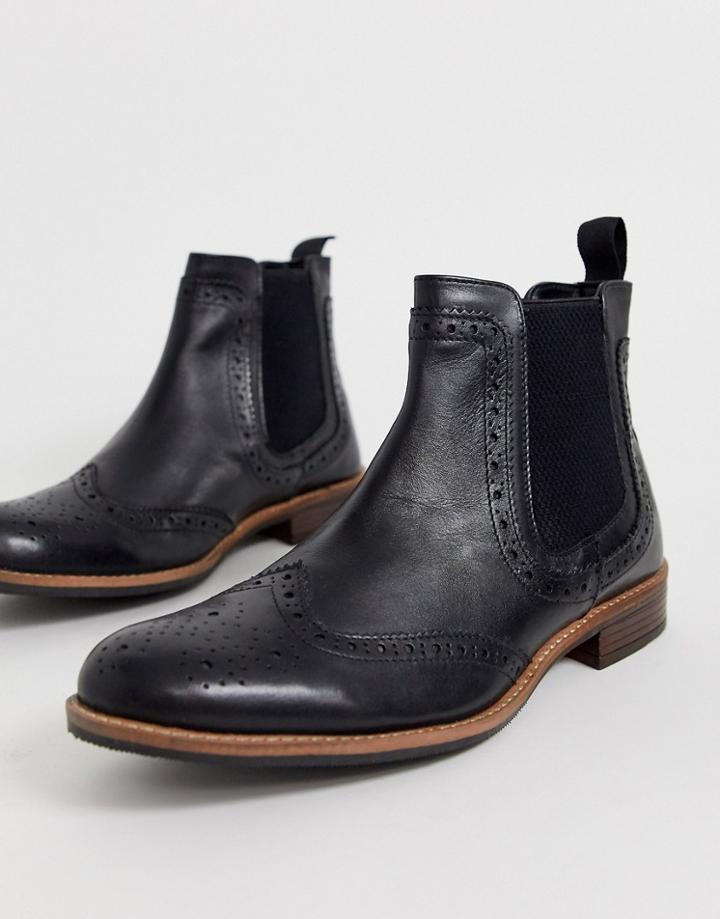 Silver Street Brogue Chelsea Boot In Black