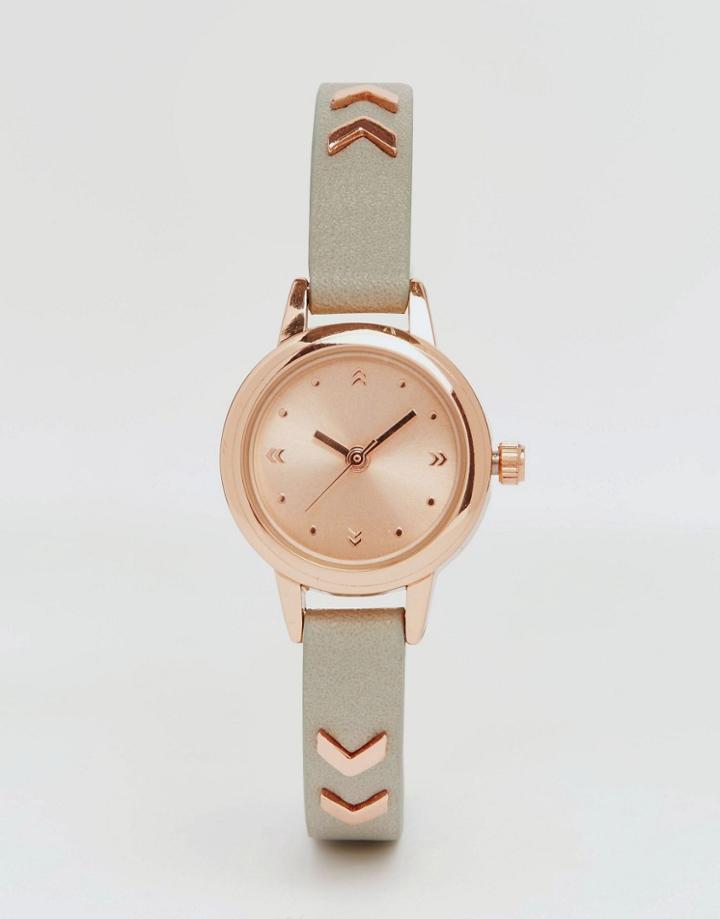Asos Skinny Strap Detail Mini Dial Watch - Gray