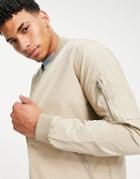 Jack & Jones Essentials Zip Through Bomber Jacket In Beige-neutral