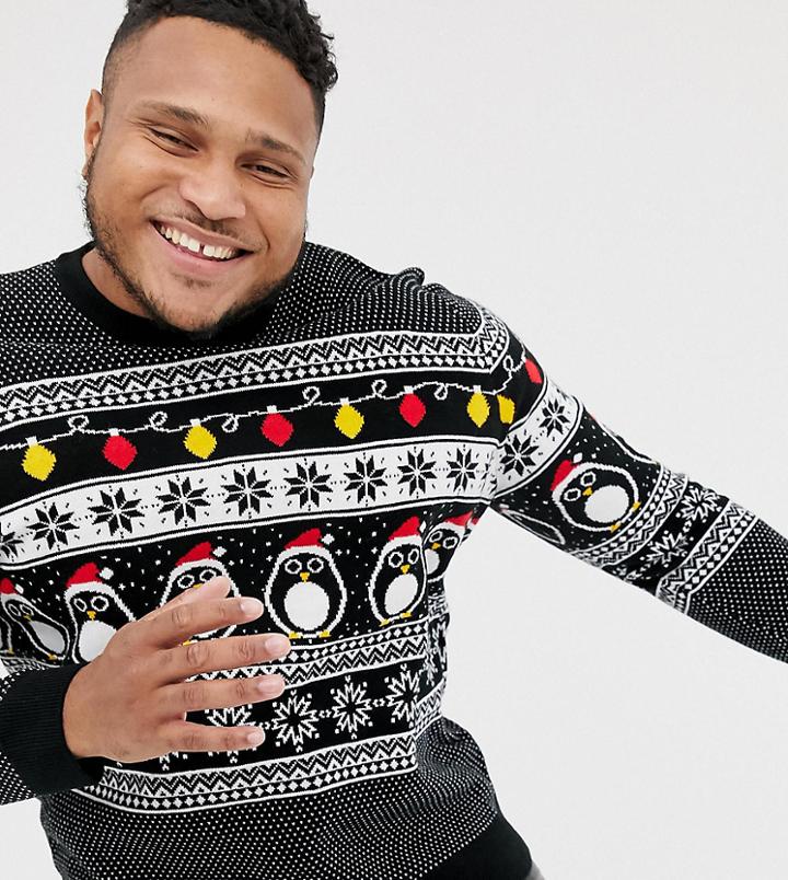 New Look Plus Holidays Sweater With Penguins In Black - Black