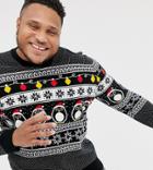 New Look Plus Holidays Sweater With Penguins In Black - Black