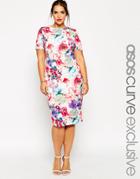 Asos Curve Bright Floral Print Scuba Body-conscious Dress - Multi