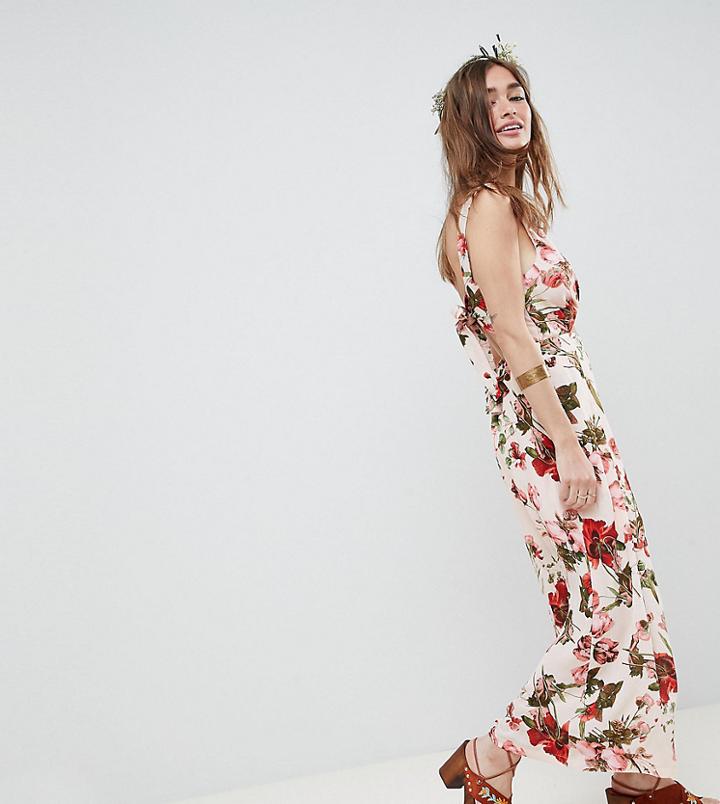 Sisters Of The Tribe Petite Cut Out Waist Jumpsuit In Floral Print - Pink