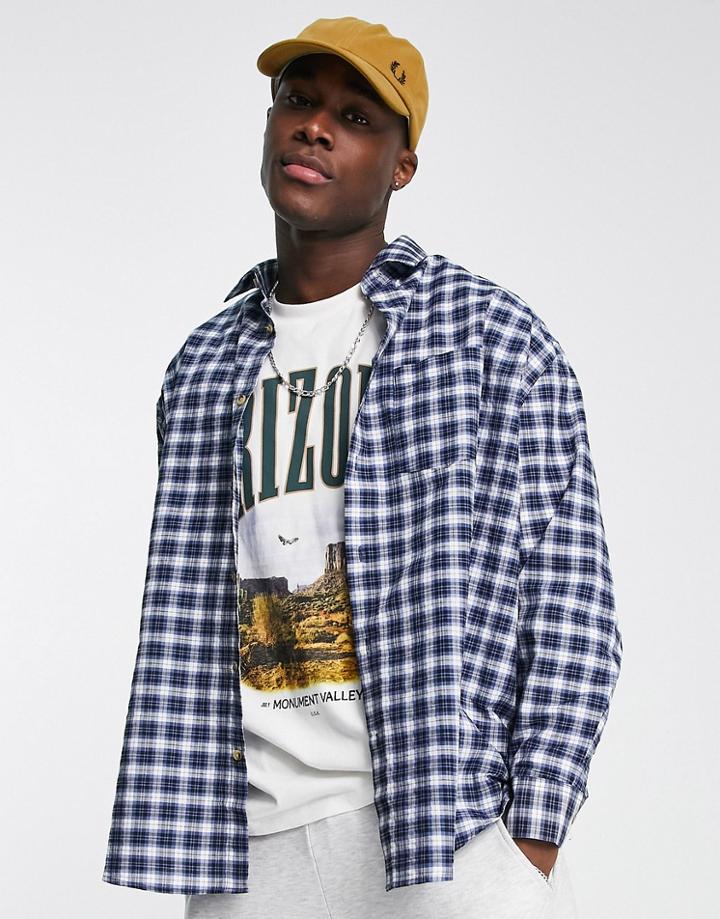 Topman Oversized Check Shirt In Blue