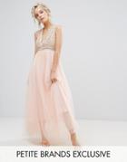True Decadence Petite Premium Metallic Applique Top Maxi Dress With Tulle Skirt - Pink
