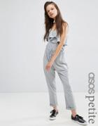 Asos Petite Jersey Jumpsuit With Peg Leg And Ruffle Detail - Gray
